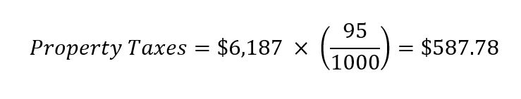 Let’s use the 95 Mill Levy as an example to demonstrate how property taxes increase with fixed mill levies.&nbsp; The example property has a taxable value of $6,187, resulting in $587.78 in taxes for the 95-Mill Levy: