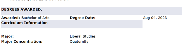 Degree Awarded Degree Awarded