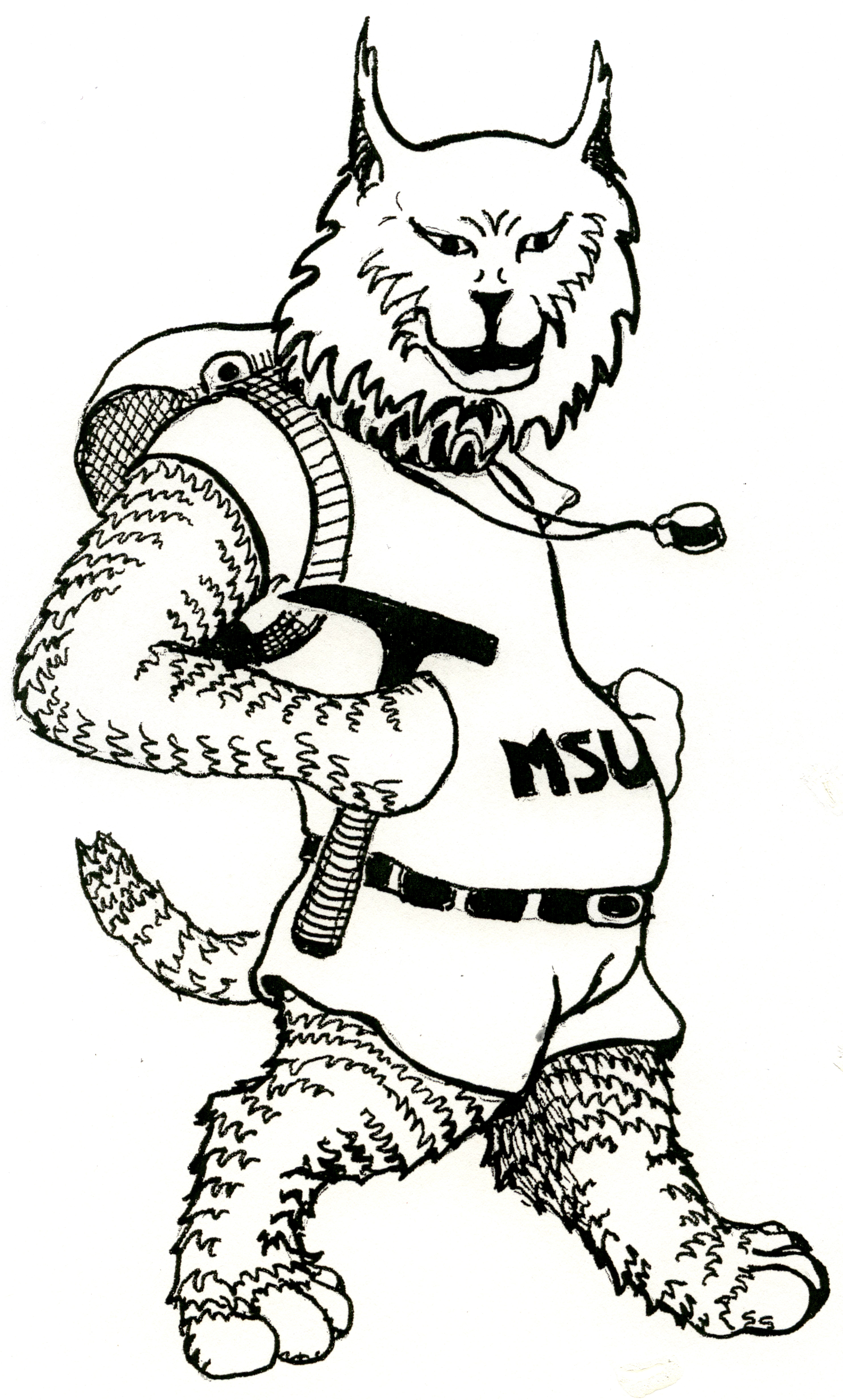 Geo Bobcat MSU bobcat mascot with geology hammer - cartoon