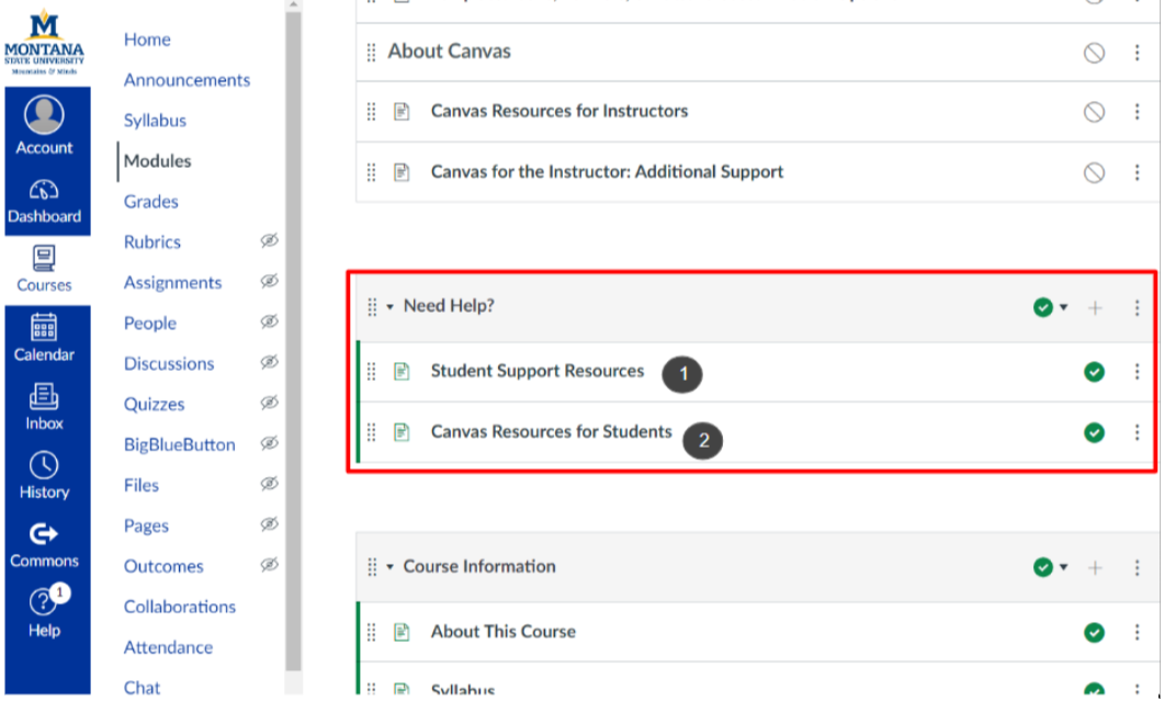 Need help module outlined in red with a number 1 and 2 next to the items listed under the module.&nbsp;
