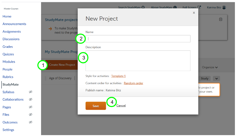 studymate new New studymate settings page with blank fields to fill in about project