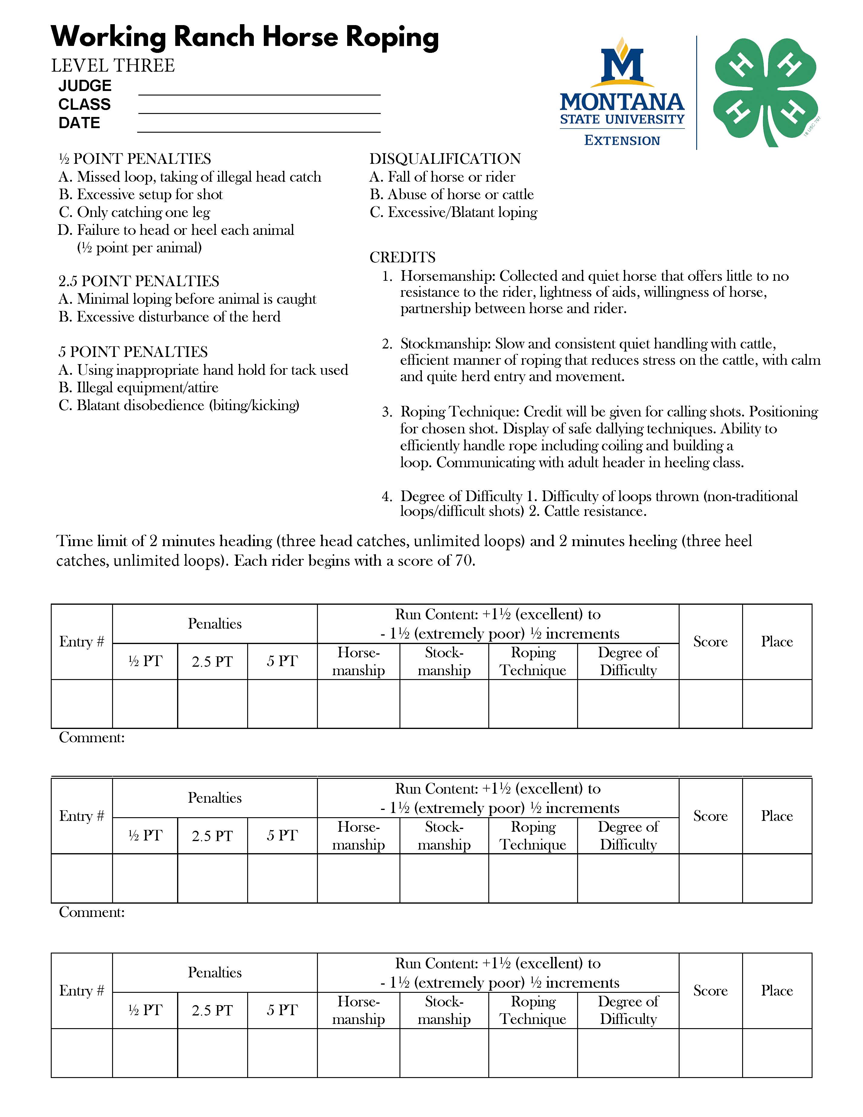 Ranch Roping Level 3 Score Sheet