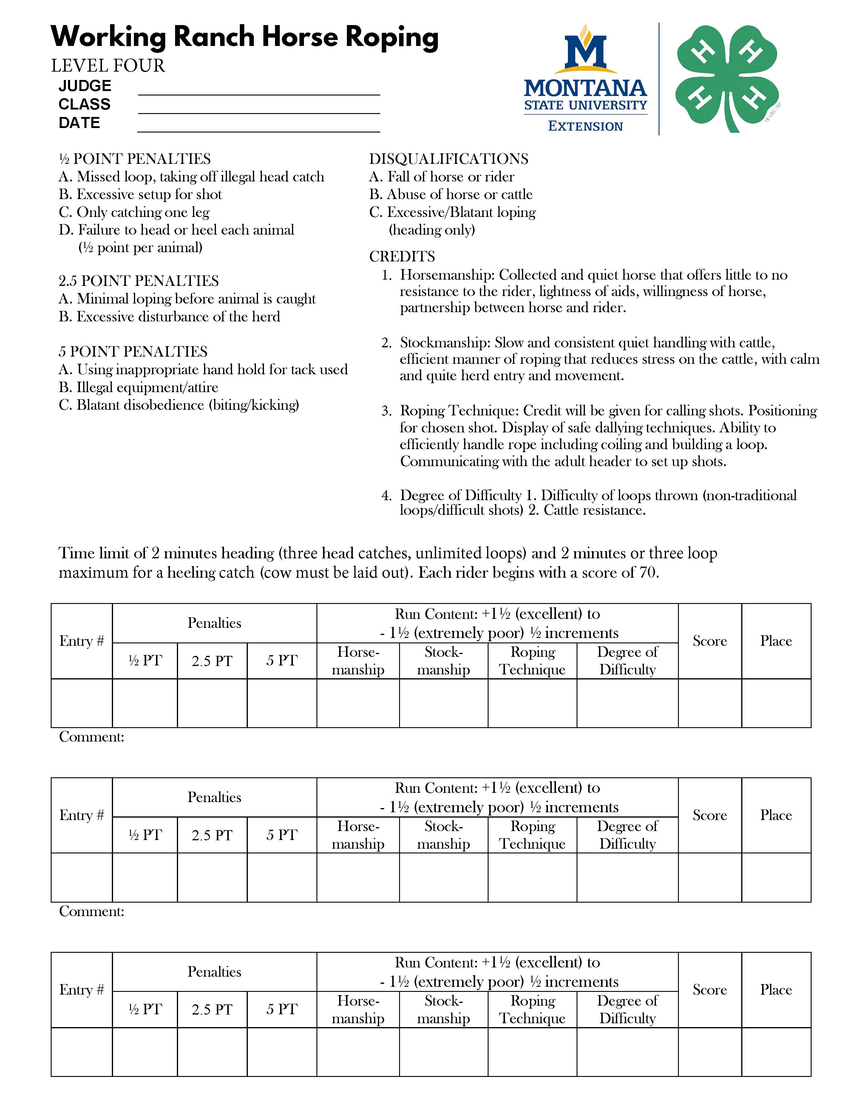 Ranch Roping Level 4 Score Sheet