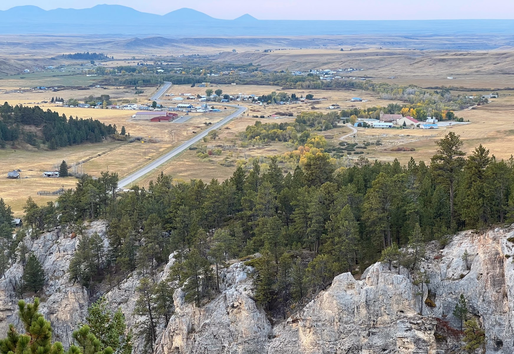 Overlooking the community of Hays, a road leads into the valley.