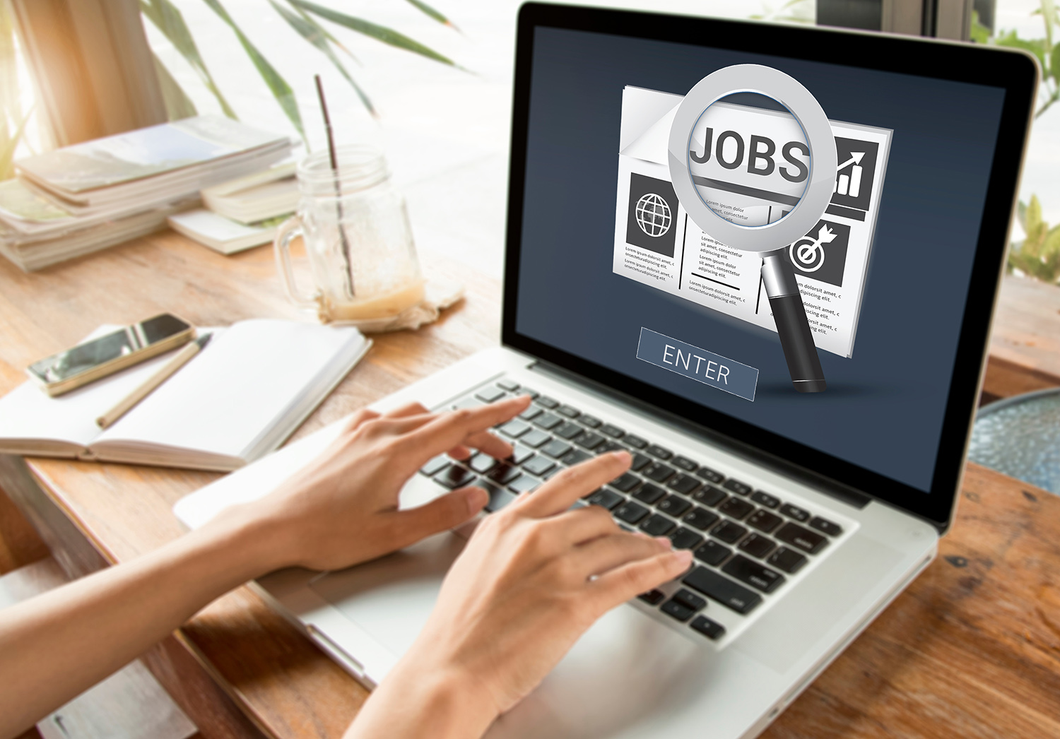 Online job search. Searching for job online using laptop.