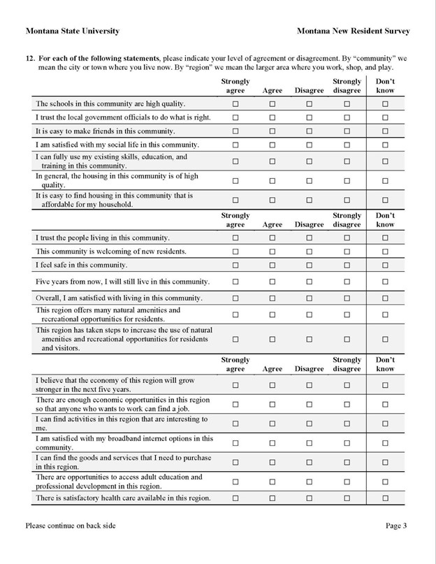 Page 3 Montana New Resident Survey Page 3 Montana New Resident Survey