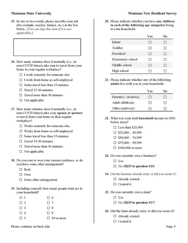 Page 5 Montana New Resident Survey Page 5 Montana New Resident Survey