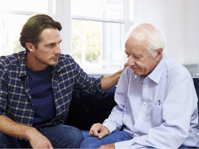 Learn more on how to help those you care for Son comforting father