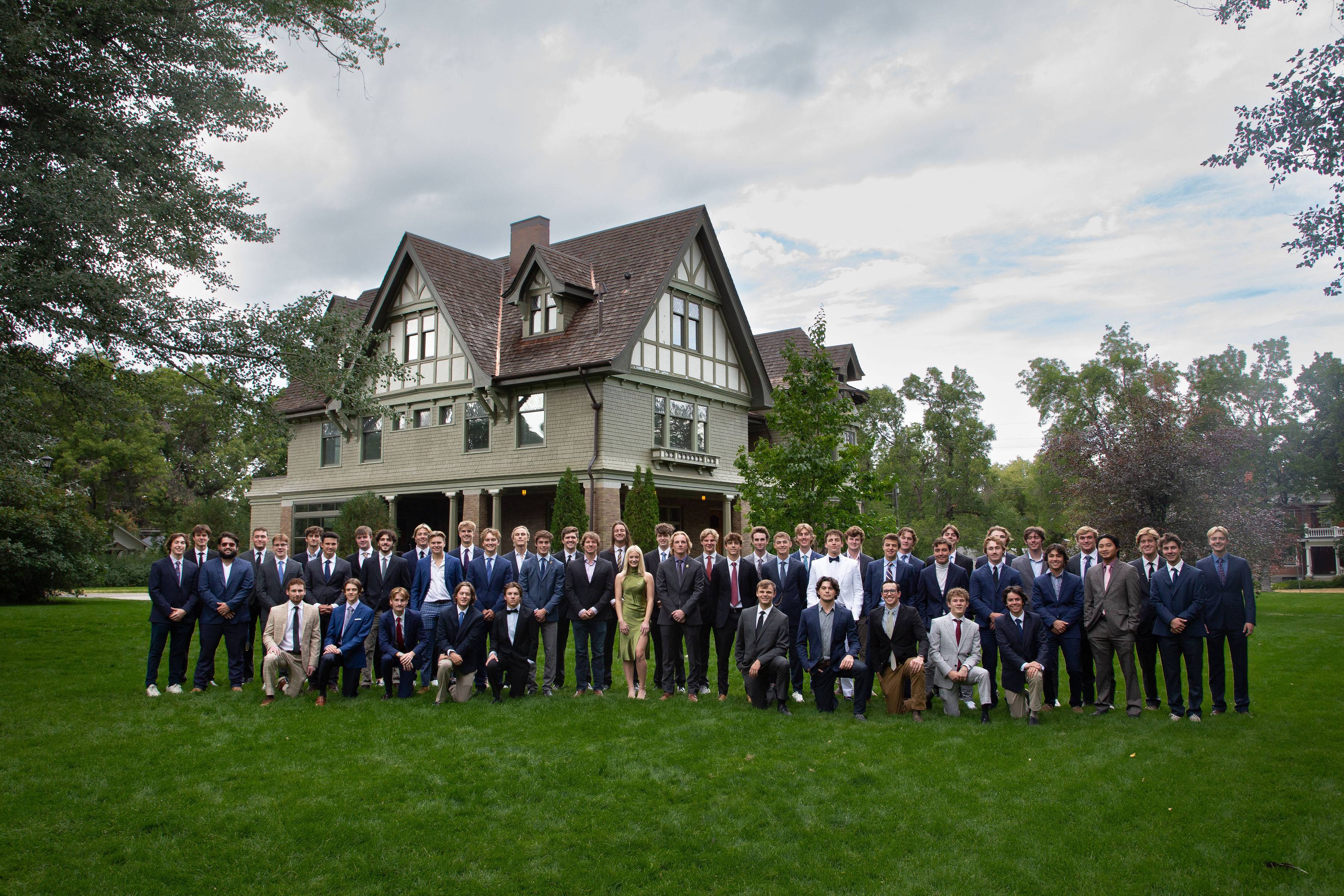 SAE in front of Story Mansion SAE members are standing in front of the Story Mansion