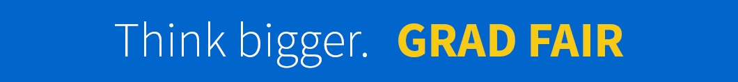 Grad Fair Logo Text Think Bigger. Grad Fair