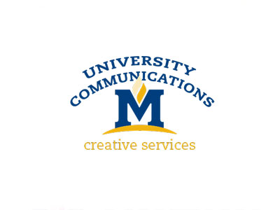Example of creating a new logo with portions of the MSU logo "University Communications" over the MSU "M flame" logo in an arch with "creative services" in gold underneath