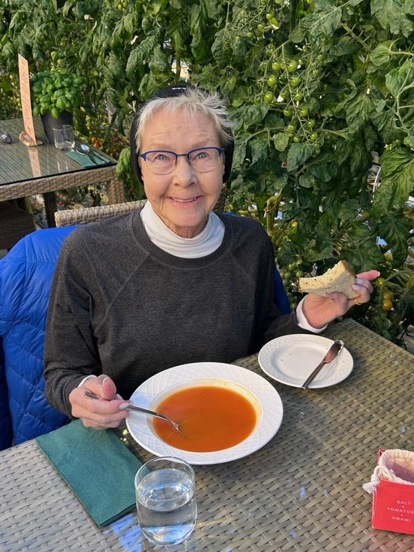Eating tomato soup