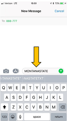 Opt In Step Two, type Montana State, all one word into the message box and hit send