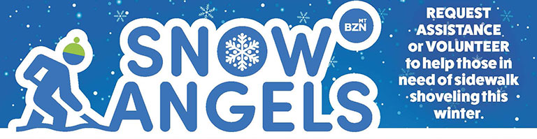 Snow Angles A man shoveling snow with the words "snow angles"