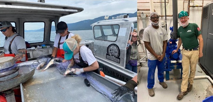 Interns Elissa Ikola and Edwin Allan 2022 intern, Elissa Ikola, working with Native Fish Keepers, Inc. (Left), and 2021 intern, Edwin Allan, working with Pasta Montana.