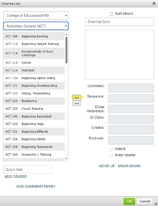 Course List Add