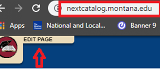 next catalog edit page highlighted nextcatalog.montana.edu and "edit page" button