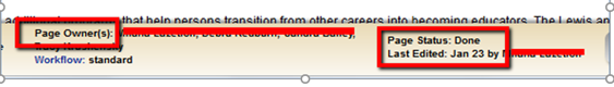 page owners, status, and last edited highlighted page owners, page status, and last edited
