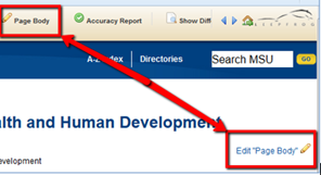 editing page body highlighted "page body" and "edit page body" icons