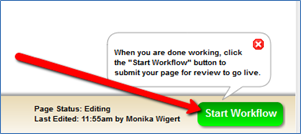 start workflow click "start workflow" to submit page for review
