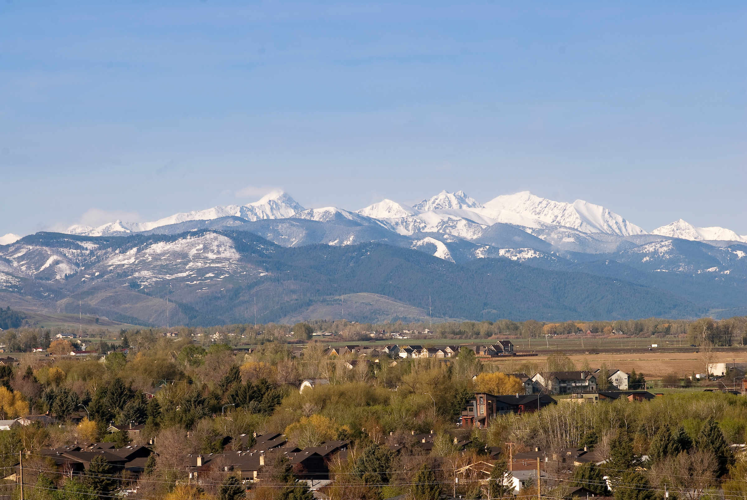 aerial view of snowy Bridger mountains in Fall aerial view of snowy Bridger mountains in Fall