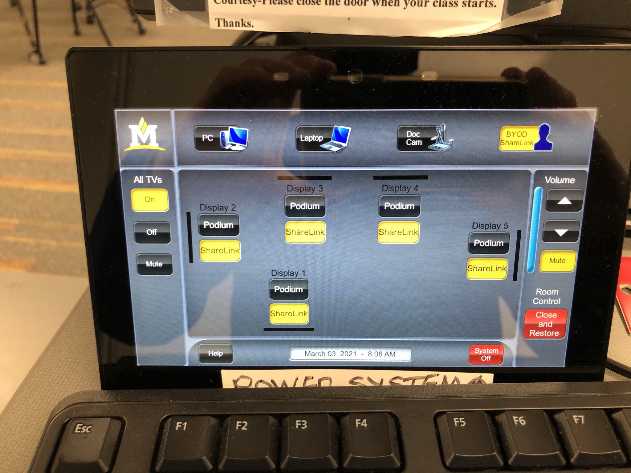 Wall-mounted monitor display control of Reid 332 Reid 332 display control