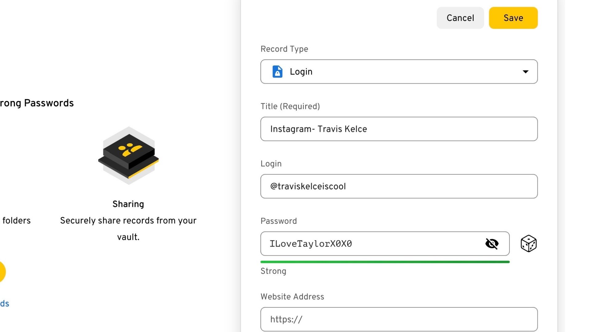 example of log in credentials