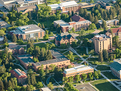 Picture of campus with buildings and trees