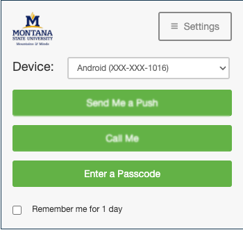 image of Duo authentication Passcode selection Put Image Description Here